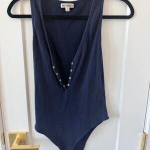 Wild Honey Navy Ribbed Bodysuit